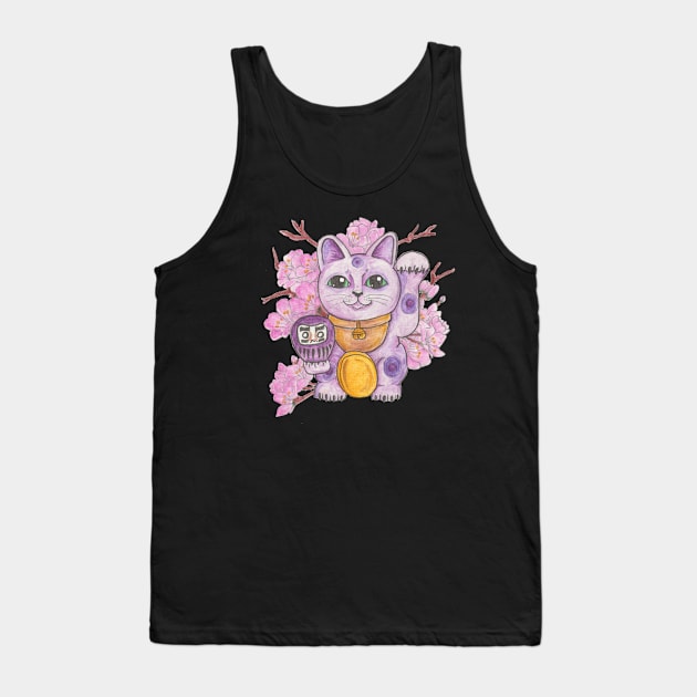 Purple Lucky Cat Tank Top by JenStedman73